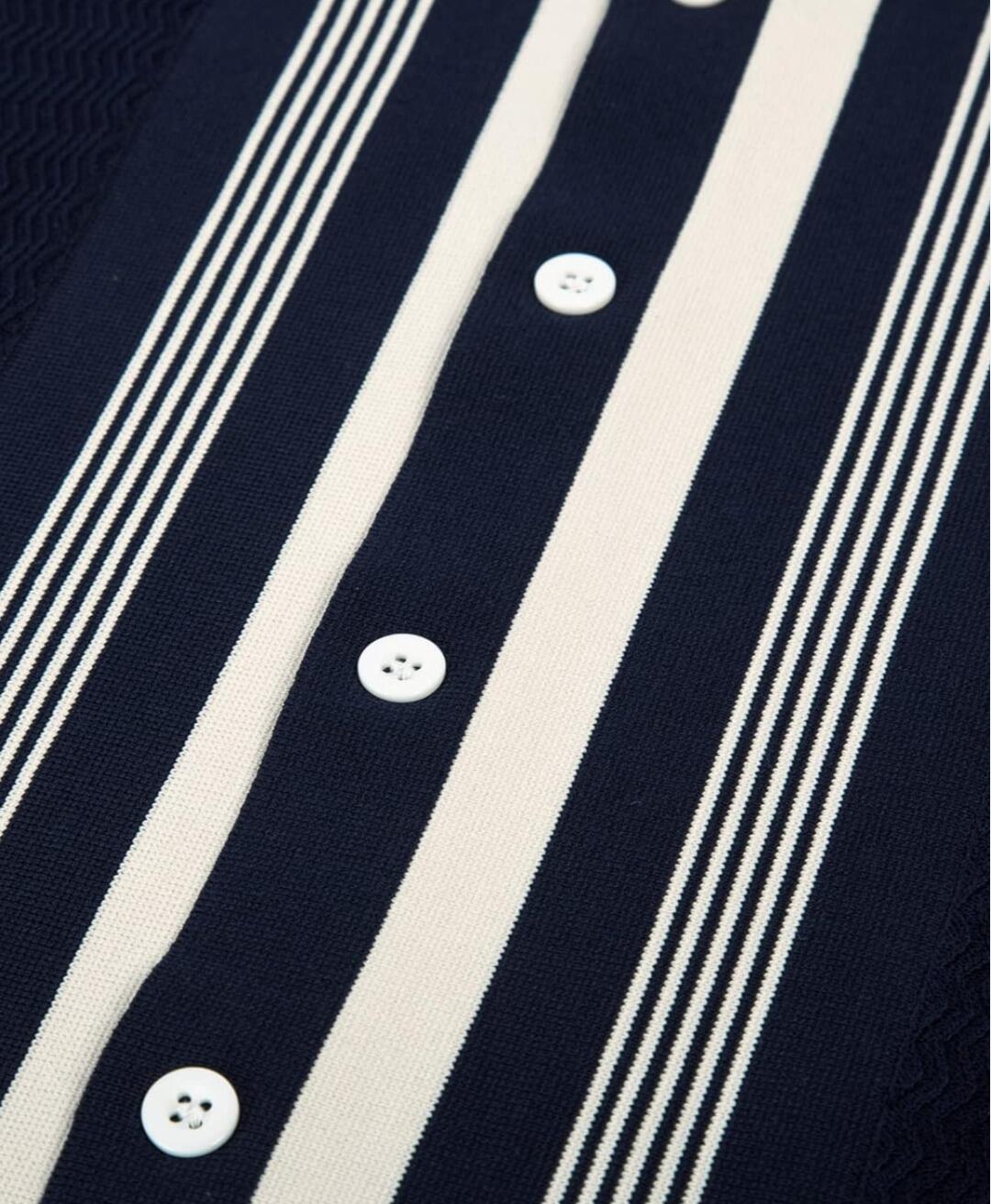 Navy & White Stripe Button Through Knitwear