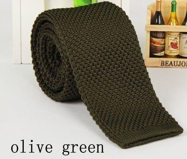 Olive Green Tie Knitted Tie Necktie Narrow Slim Woven