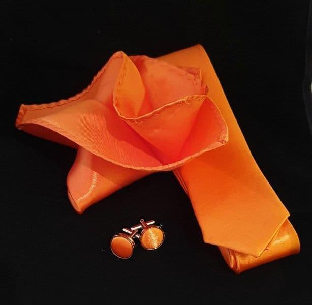 Orange Tie, Cufflink & Pocket Square Set