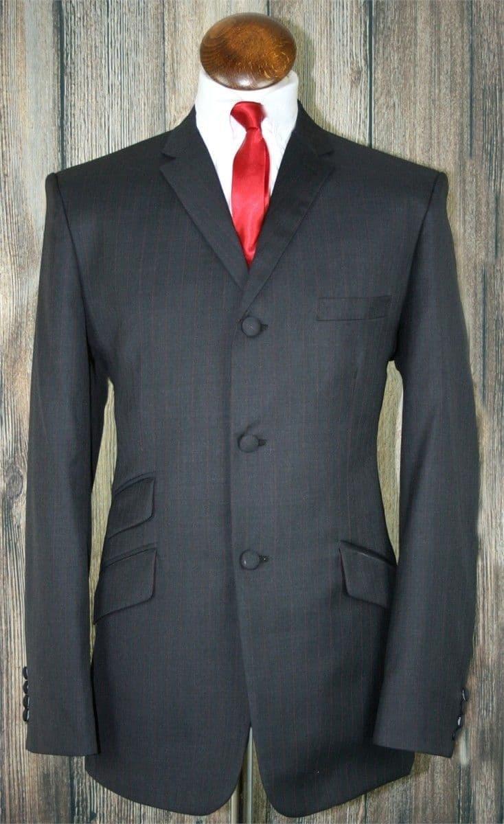 "Parsons" Charcoal Faint Red Pinstripe 3 Button Suit