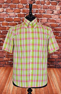 Patrice - Lime Green & Pink Checked Short Sleeved Shirt