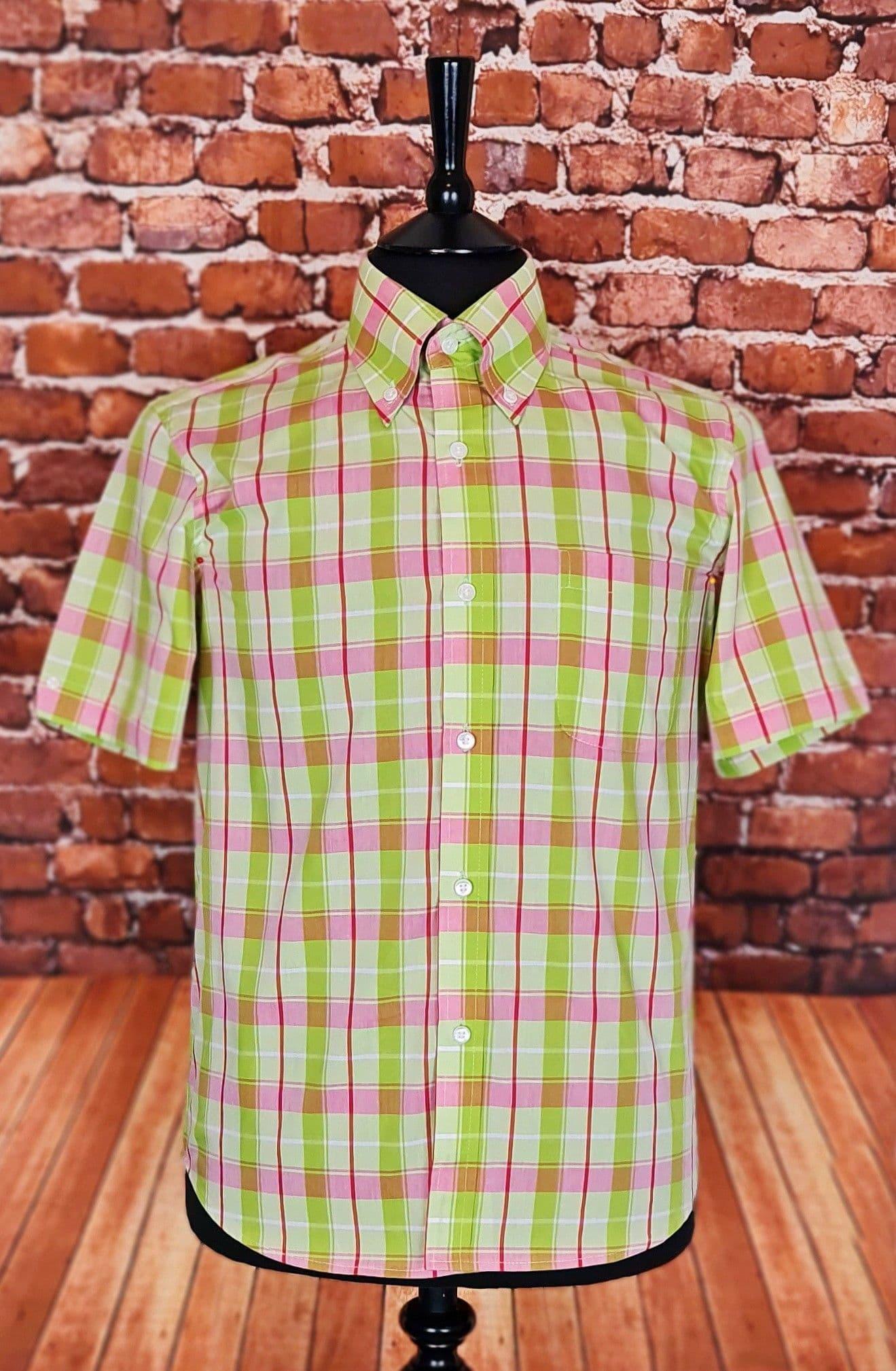 Patrice - Lime Green & Pink Checked Short Sleeved Shirt