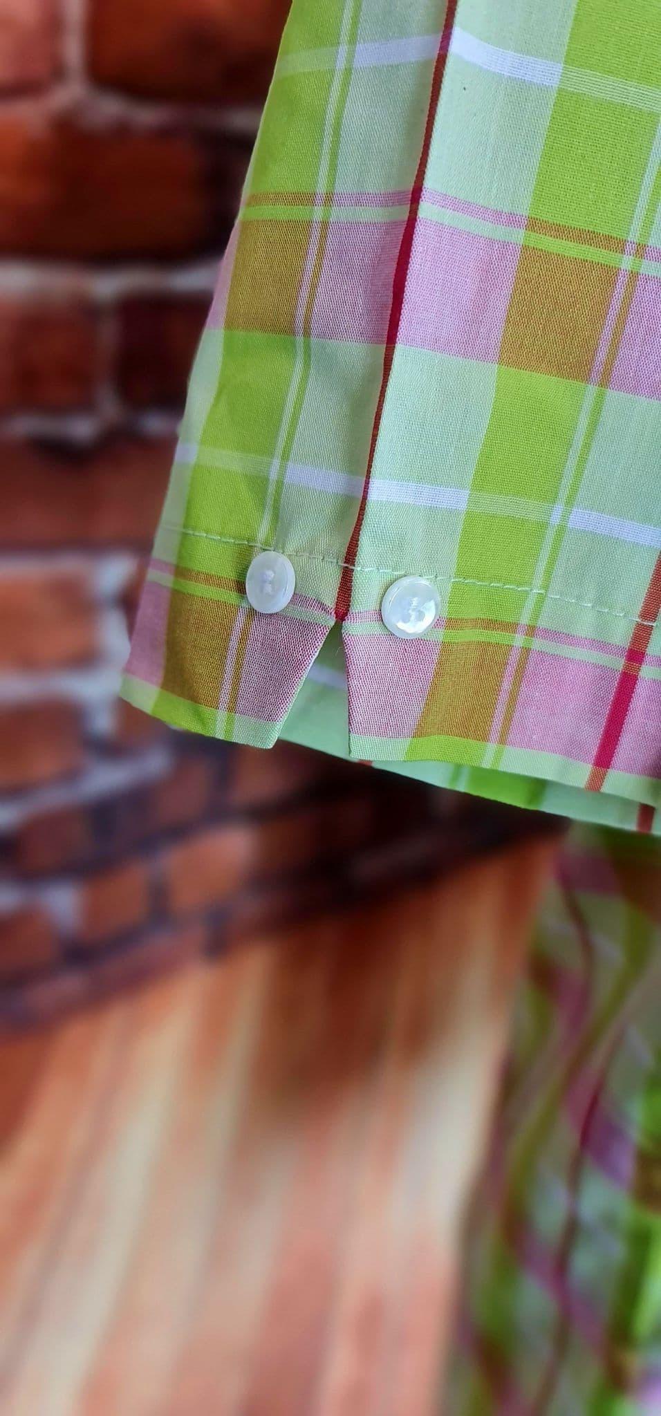 Patrice - Lime Green & Pink Checked Short Sleeved Shirt