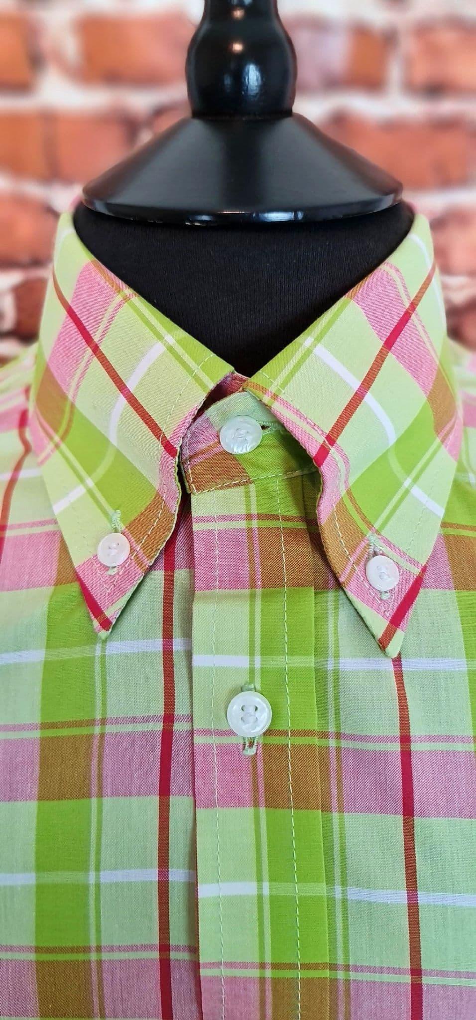 Patrice - Lime Green & Pink Checked Short Sleeved Shirt