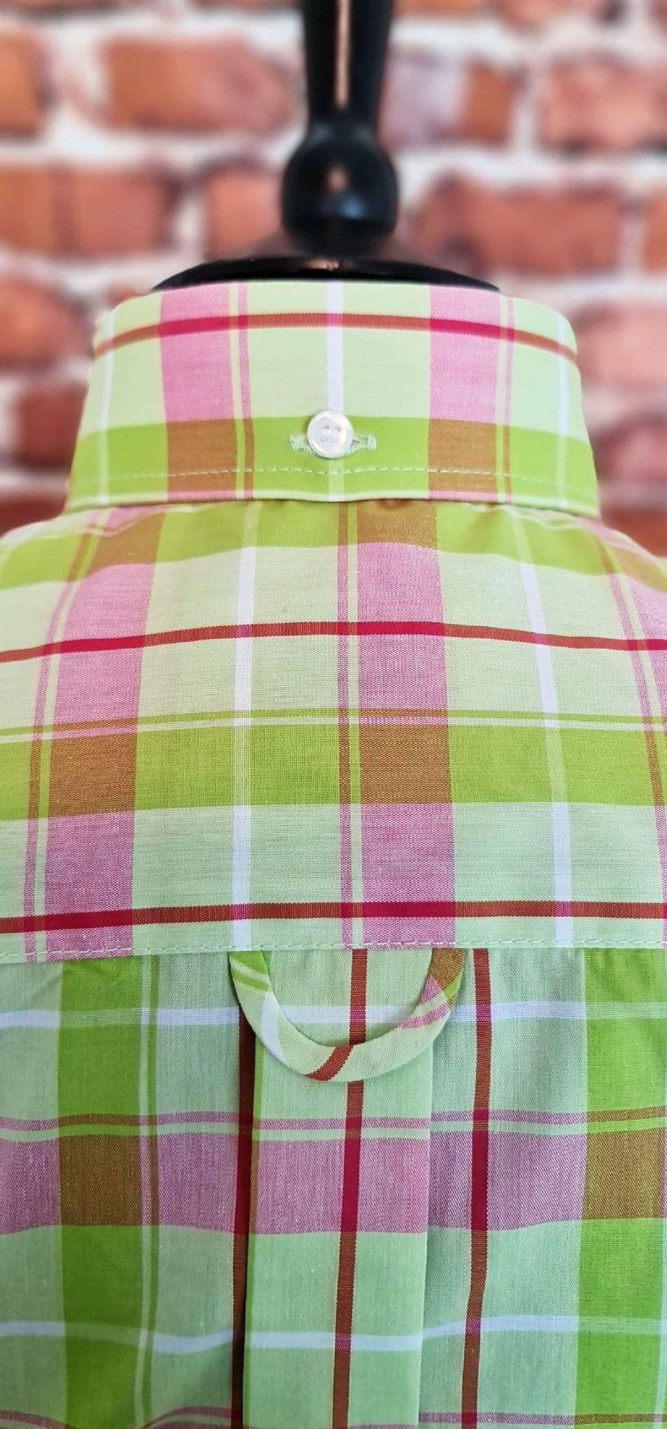 Patrice - Lime Green & Pink Checked Short Sleeved Shirt