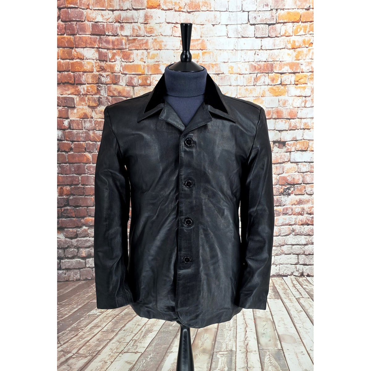 Troy black lambs leather jacket, front view