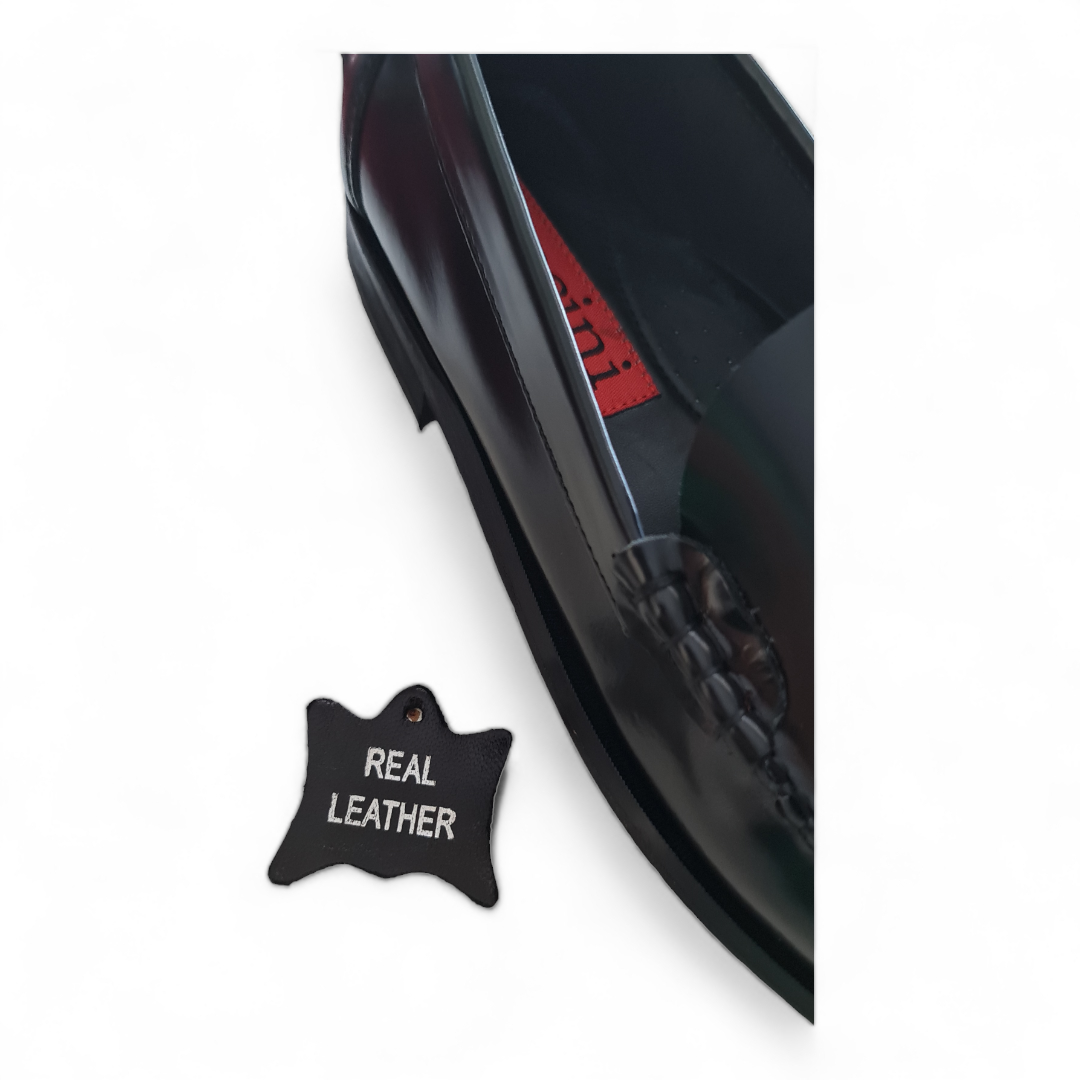Lucini Full Leather Black Tassel Loafers.