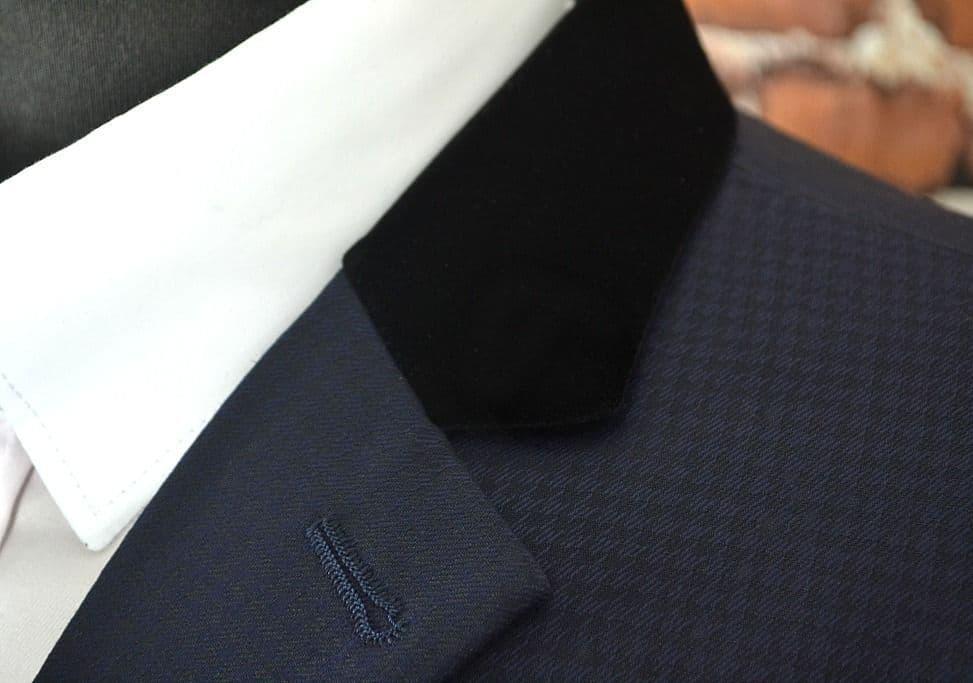 "Price" Navy & Black Puppy Tooth With Velvet Collar Suit