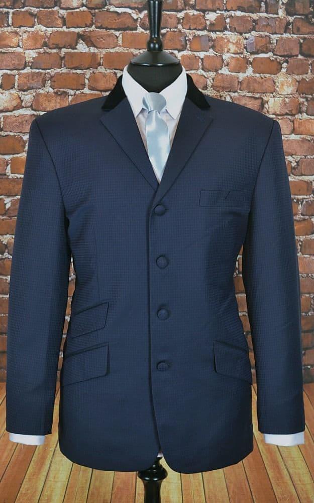 "Price" Navy & Black Puppy Tooth With Velvet Collar Suit