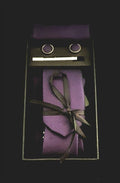 Purple Embossed Print Tie, Cufflink & Pocket Square Set