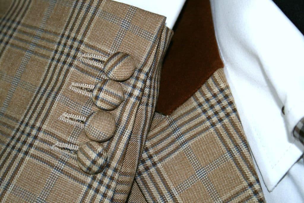 "Ralph" Beige Pow Check Jacket With Brown Velvet Collar