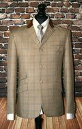 "Ralph" Beige Pow Check Jacket With Brown Velvet Collar