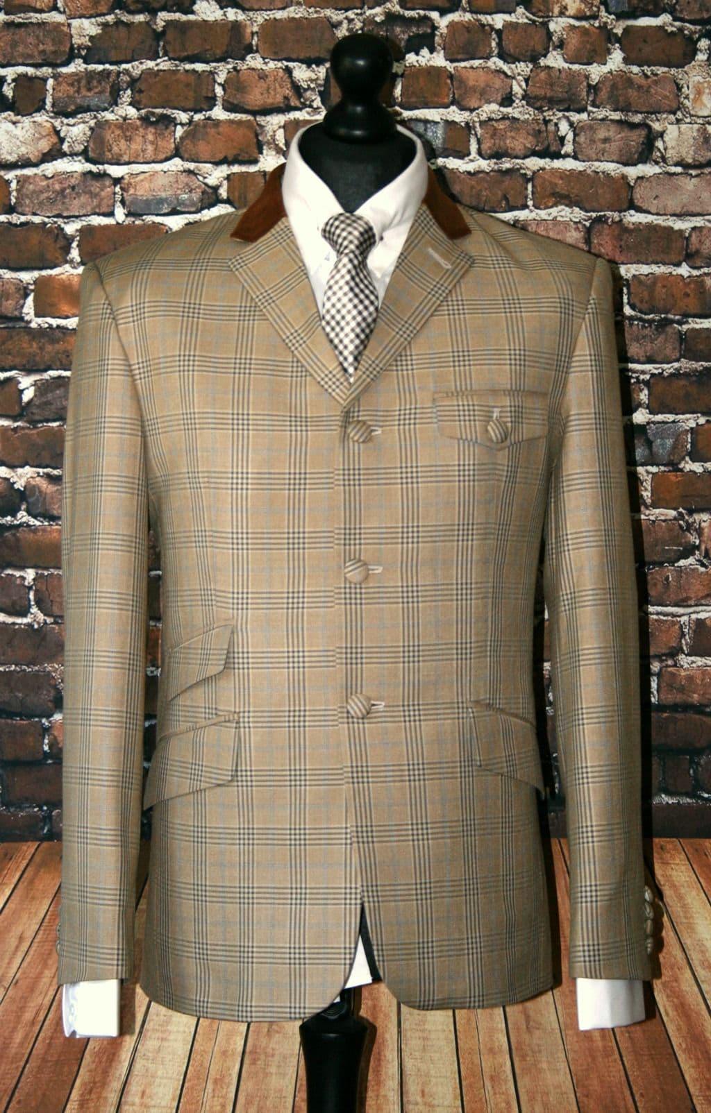 "Ralph" Beige Pow Check Jacket With Brown Velvet Collar