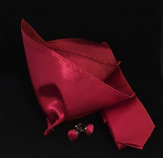 Burgundy Tie, Cufflink & Pocket Square Set