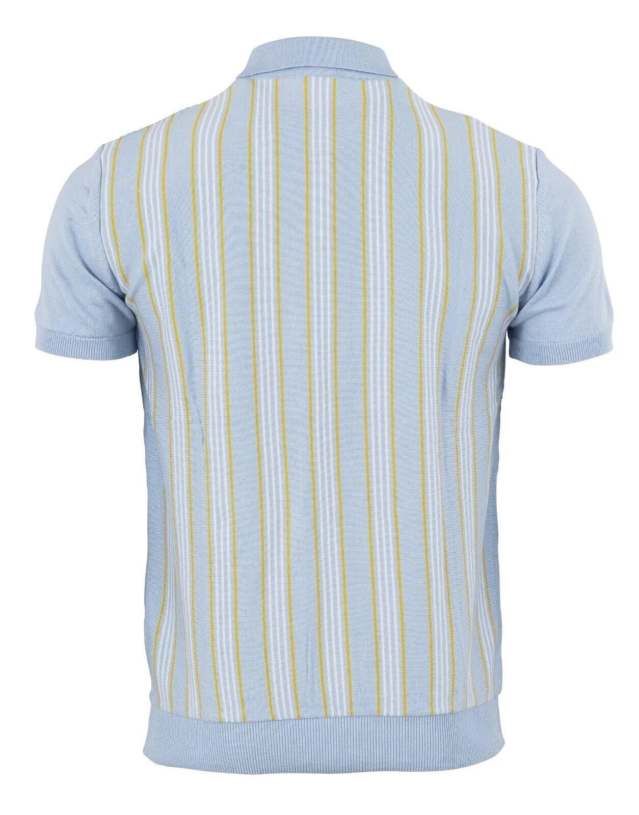 Relco Sky Blue & Yellow Ribbed Knitted Polo