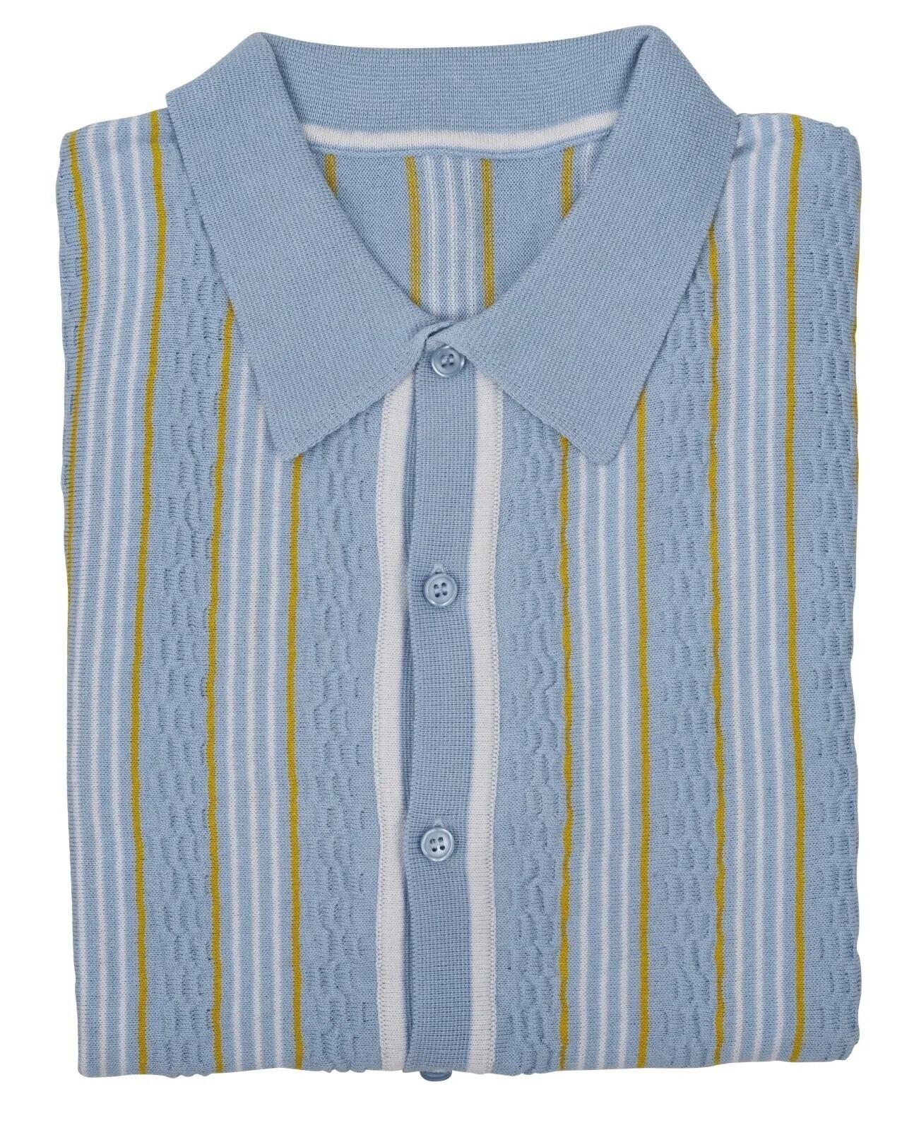 Relco Sky Blue & Yellow Ribbed Knitted Polo