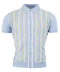 Relco Sky Blue & Yellow Ribbed Knitted Polo