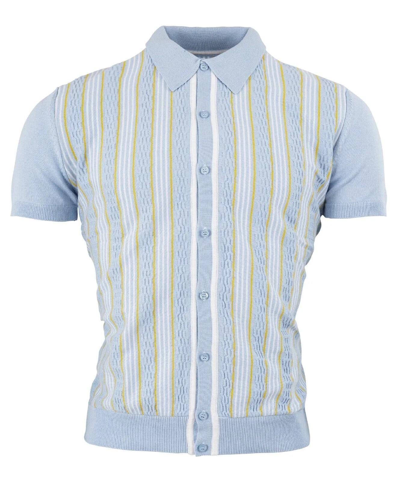 Relco Sky Blue & Yellow Ribbed Knitted Polo