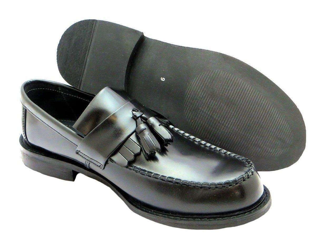 Roamers Black Polished Leather Tassle Loafer