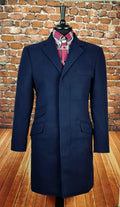 Robin Mens  3/4 Navy Overcoat With Red Liner