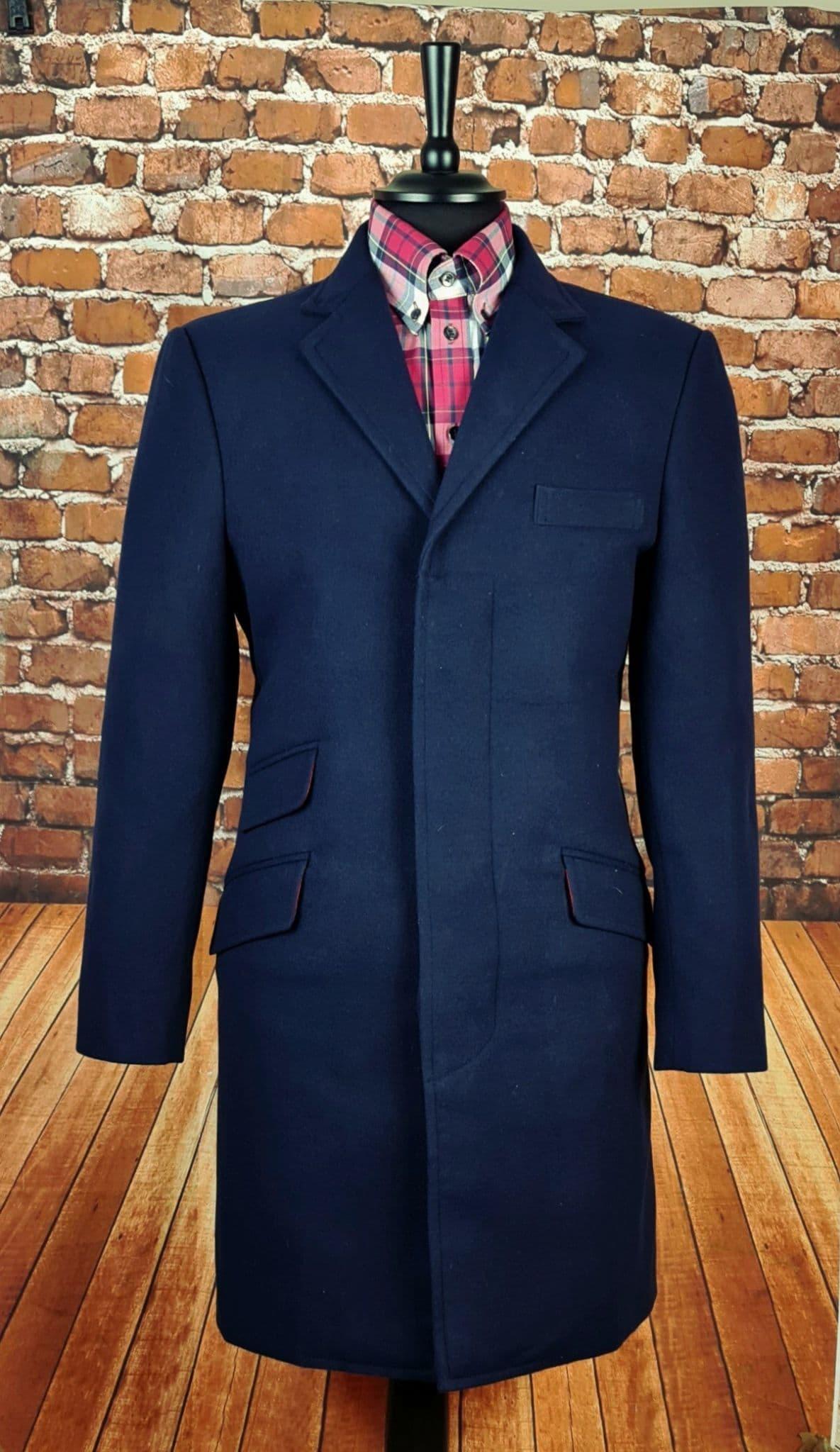 Robin Mens  3/4 Navy Overcoat With Red Liner
