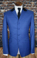 "Rufus" Blue Dogtooth Check Suit With Velvet Notch Collar