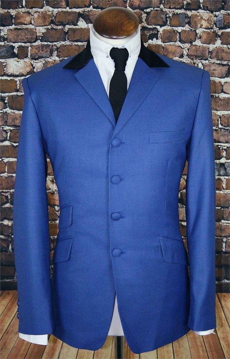 "Rufus" Blue Dogtooth Check Suit With Velvet Notch Collar