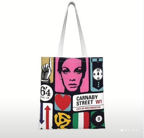 60s Inspired Colourful Cotton Tote Bag | Modclothin