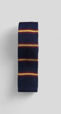 Navy Burgundy & Gold Striped Knitted Tie.