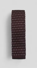 Brown Knitted Tie With White Detail.