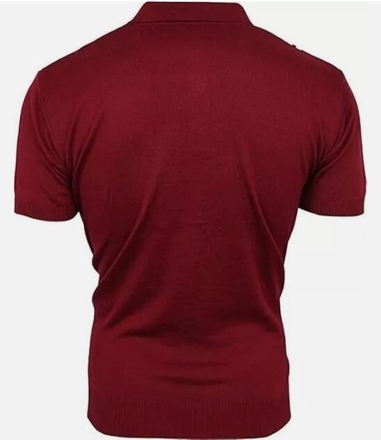 Relco Burgundy Retro Striped Knitted Polo Shirts