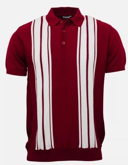 Relco Burgundy Retro Striped Knitted Polo Shirts