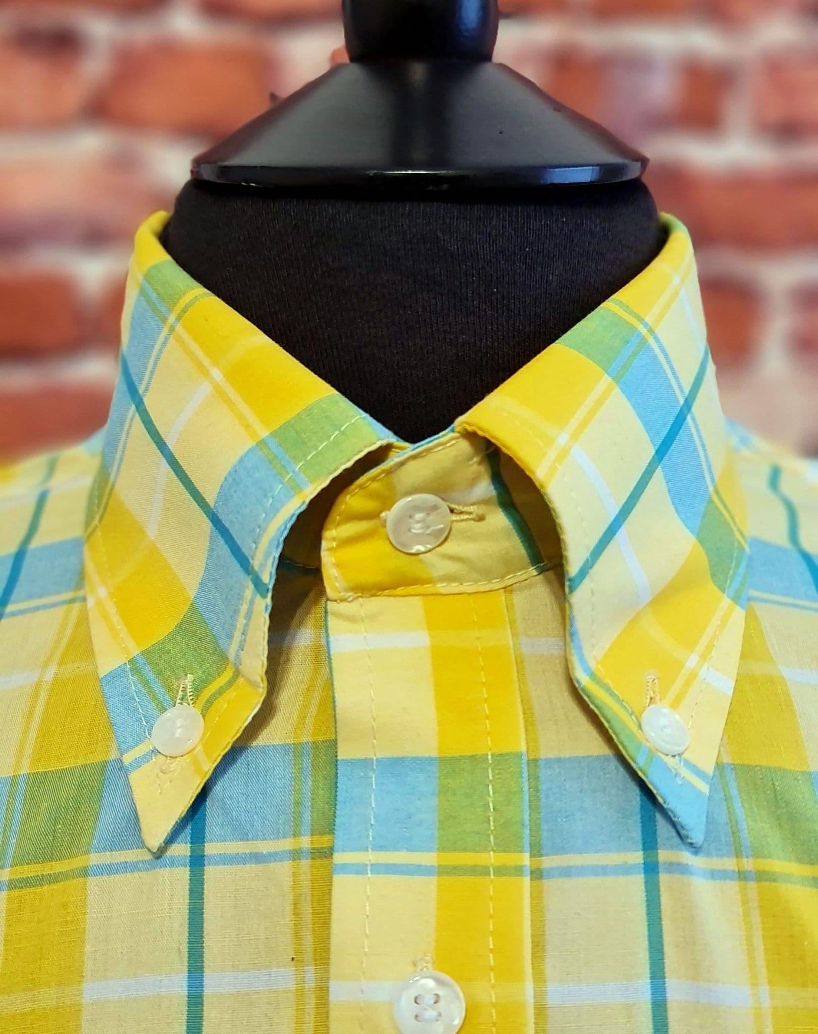 "Seth"  Yellow & Sky Blue Check Short Sleeve Shirt