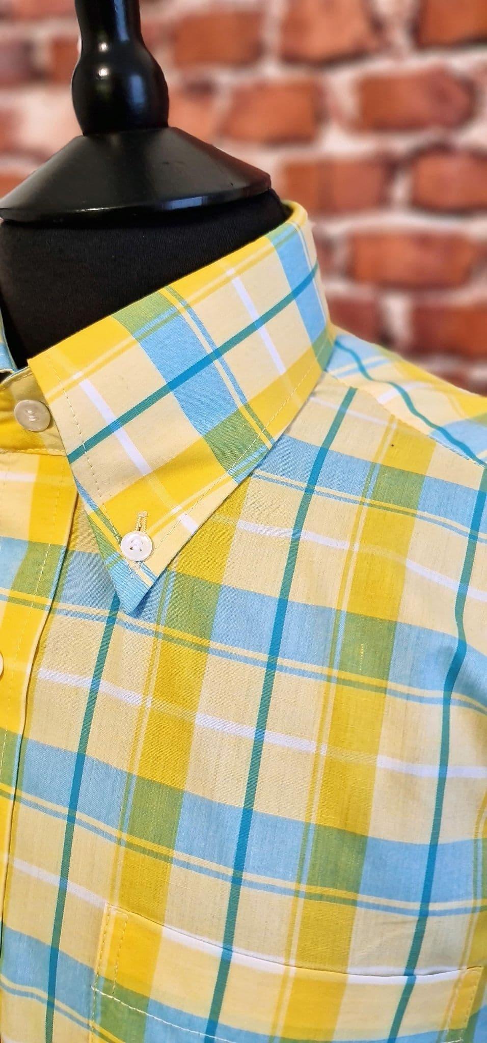 "Seth"  Yellow & Sky Blue Check Short Sleeve Shirt
