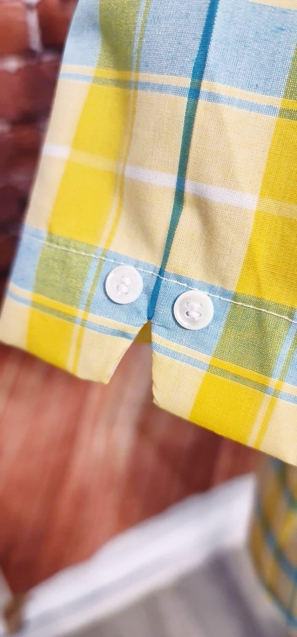 "Seth"  Yellow & Sky Blue Check Short Sleeve Shirt