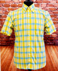 "Seth"  Yellow & Sky Blue Check Short Sleeve Shirt