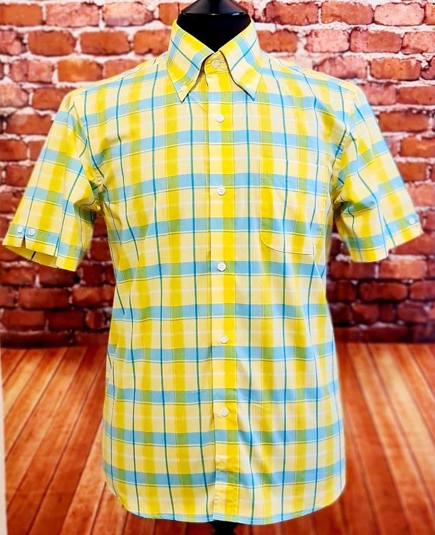 "Seth"  Yellow & Sky Blue Check Short Sleeve Shirt