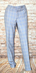 SKY BLUE & YELLOW CHECK TROUSER FINE CASHMERE WOOL BLEND