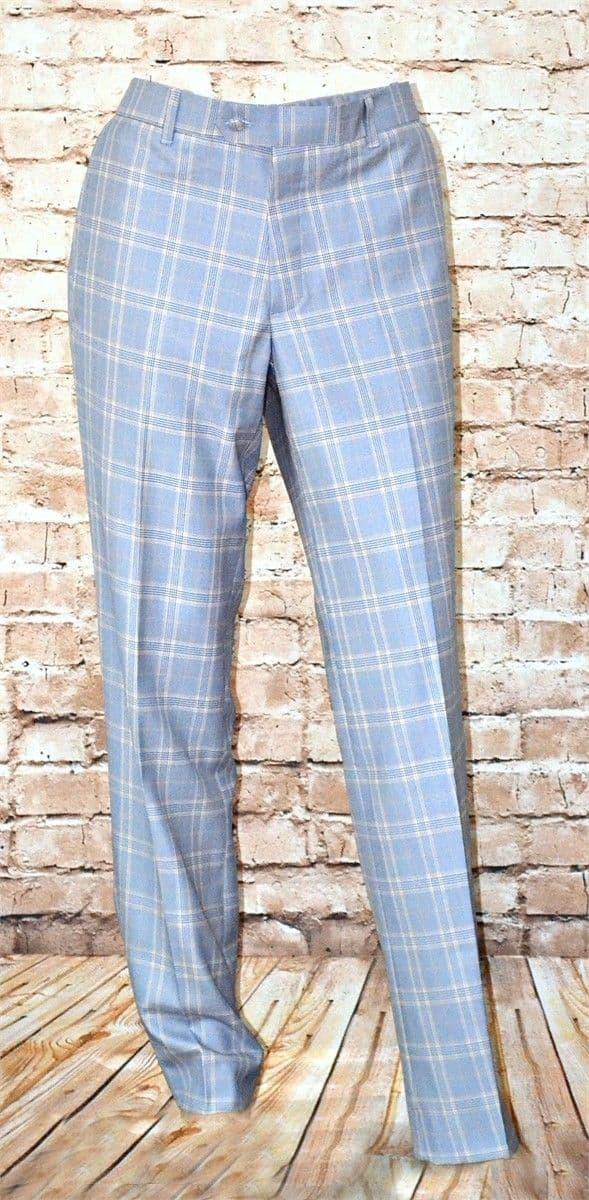 SKY BLUE & YELLOW CHECK TROUSER FINE CASHMERE WOOL BLEND