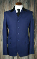 Stevie - Velvet Collar 4 Button Navy & Black Dogtooth Suit.