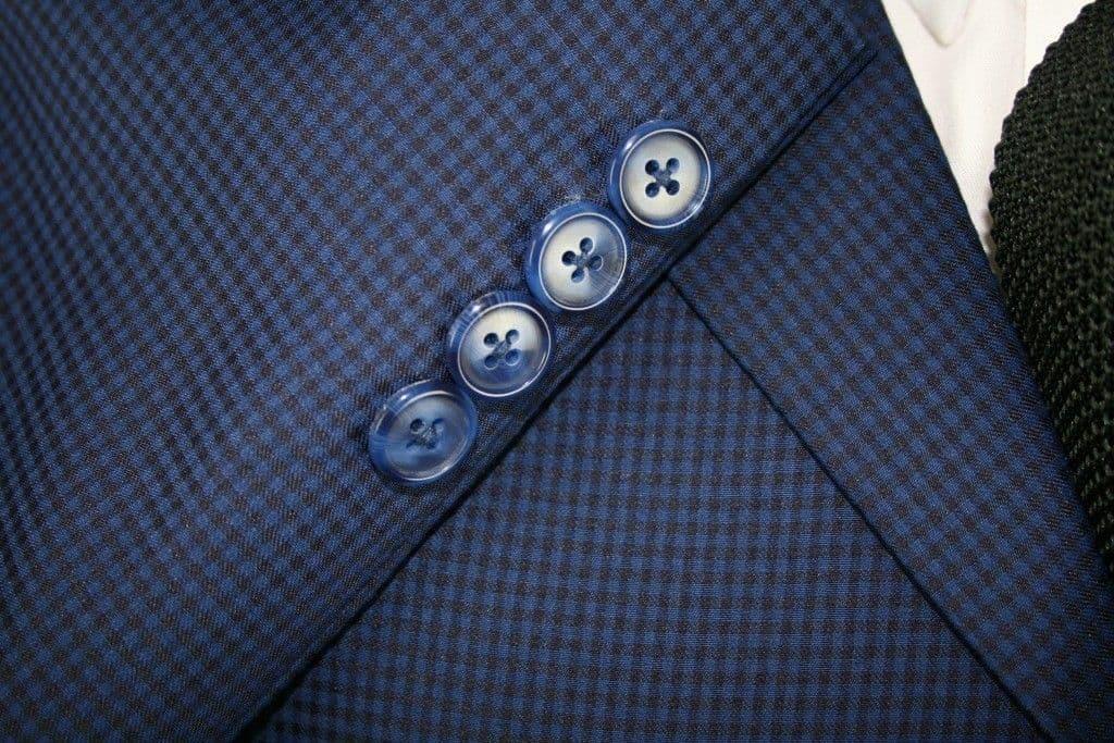 Stevie - Velvet Collar 4 Button Navy & Black Dogtooth Suit.