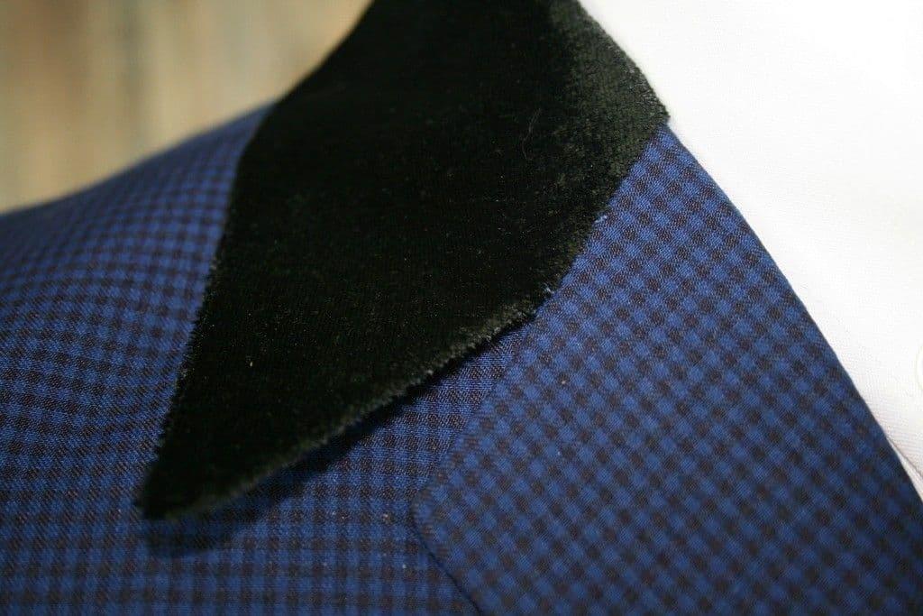 Stevie - Velvet Collar 4 Button Navy & Black Dogtooth Suit.