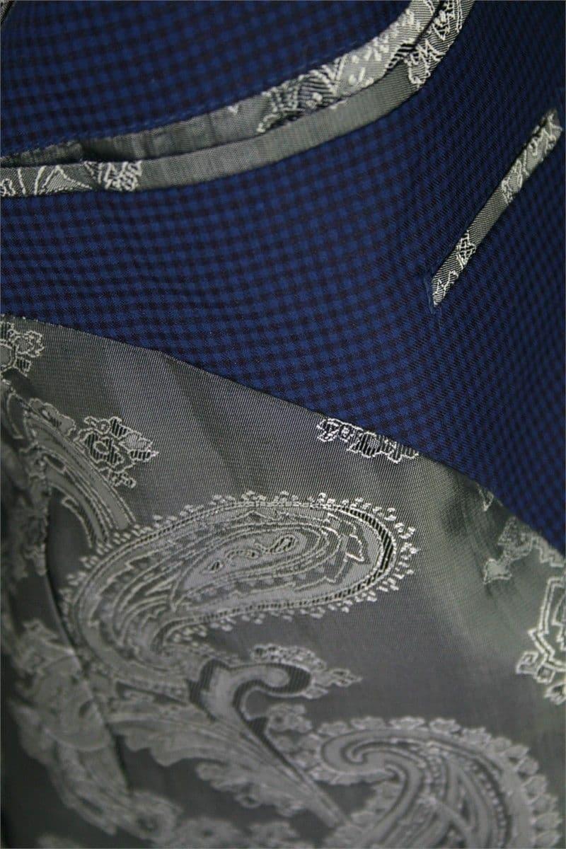 Stevie - Velvet Collar 4 Button Navy & Black Dogtooth Suit.