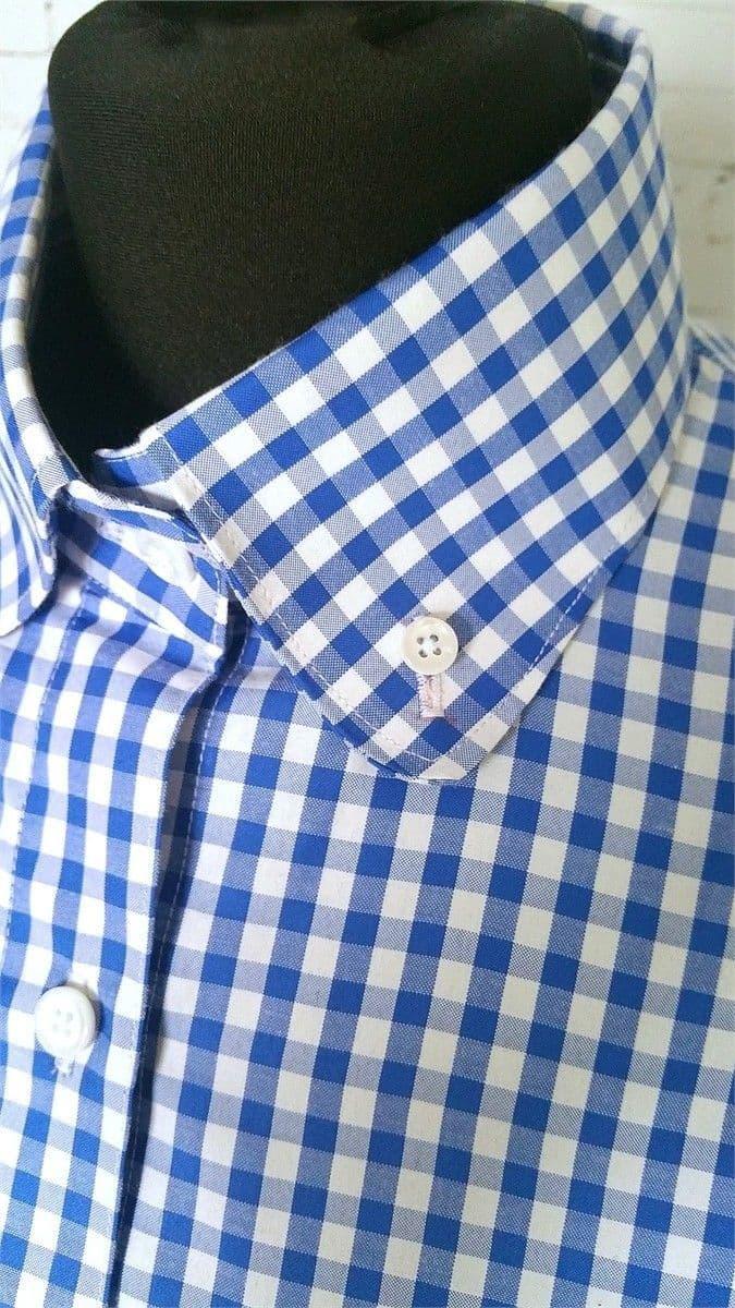 "SUE" Womans Blue Gingham Short Sleeve Shirt