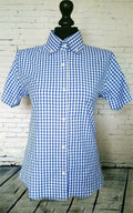 "SUE" Womans Blue Gingham Short Sleeve Shirt