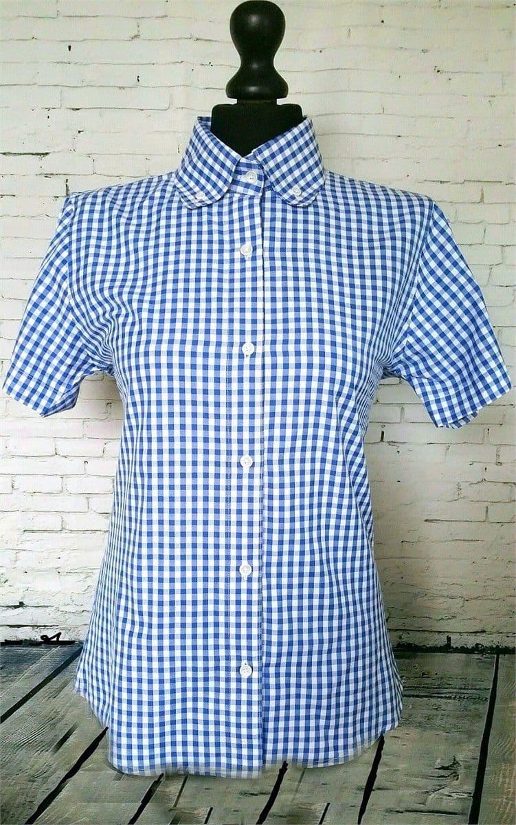 "SUE" Womans Blue Gingham Short Sleeve Shirt