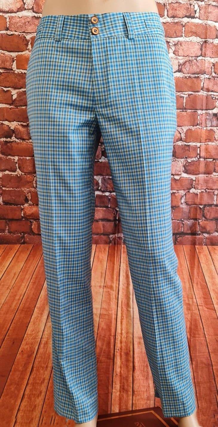 The "Jazper" Blue Brown Small Check Wool Trouser.