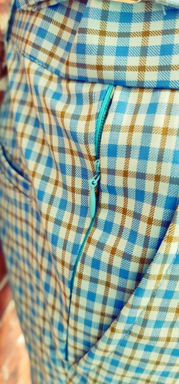 The "Jazper" Blue Brown Small Check Wool Trouser.