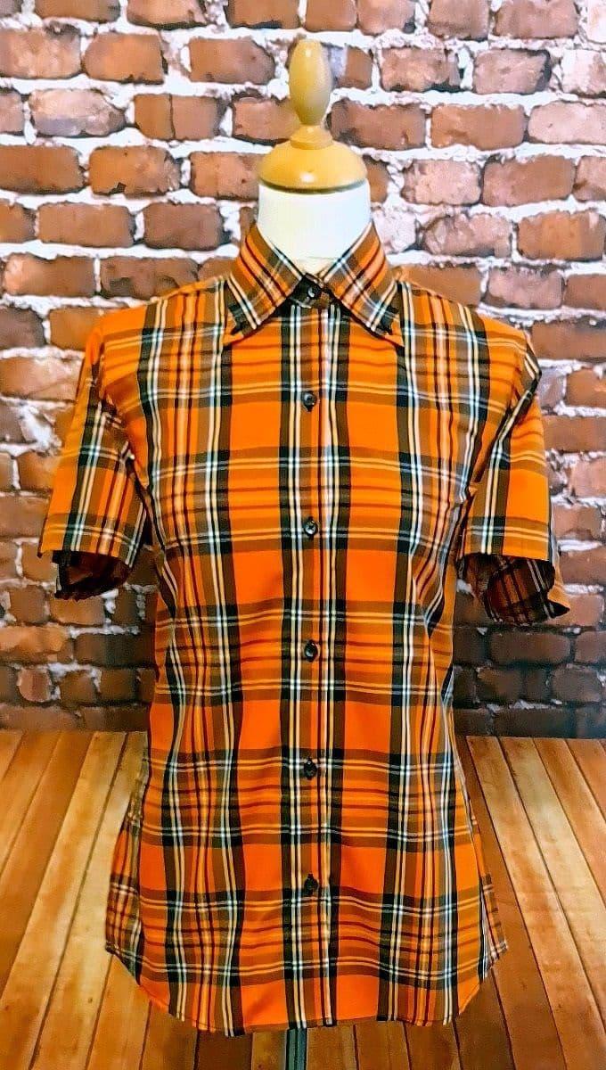 The Kingston Collection "Millie" Women's Orange/Black Checked Shirt