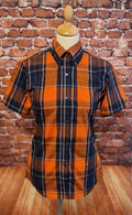 The Kingston Collection "Sally Women's Orange Bold Checked Shirt. Modclothin
